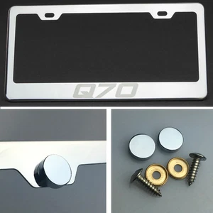 Q70 Laser Engraved Polish Stainless Steel License Plate Frame Chrome Screw Cap - Imagen 1 de 12