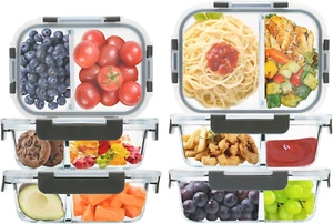 2 Compartment Glass Meal Prep Containers, 6 Pack Reusable Food Storage Container - Picture 1 of 6