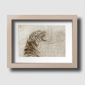 Arte de pared efecto mapa rústico vida silvestre gruñendo tigre sin marco impresión imagen - Imagen 1 de 3