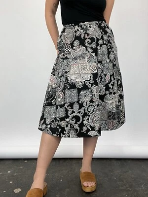 Y2K Geoffrey Beene Multi Pattern Flared Midi Skirt Size 10 - Image 1 of 4