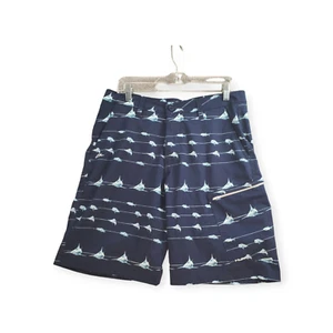 Huk Performance Board Fishing Print Swim Trunks Beach Shorts Size 32 Blue - Picture 1 of 15