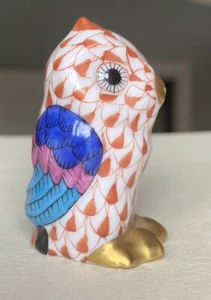 Herend Porcelain Hand Painted Owl Figure Rust Fishnet & Gold Gilded 5102 Hungary - Picture 1 of 11