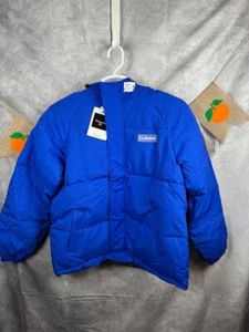 Womens Puffer Jacket Sz M Blue Lightweight Hoodie with Pull String Stretch Cuff - Picture 1 of 8