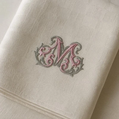 6 Serviettes Anciennes Lin   Broderie chiffre et volutes, style Louis XV Cadeau - Photo 1/4