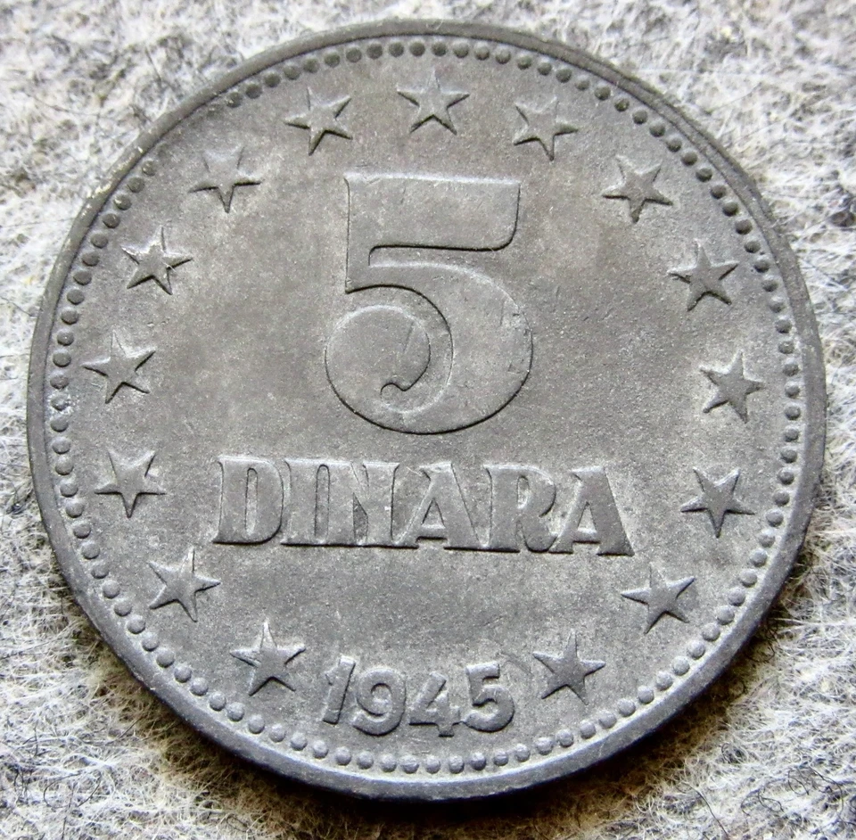 YUGOSLAVIA Federation 1945 5 DINARA POST-WWII ZINC one year type km# 28 - Image 1 of 4