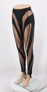 MUGLER WOMENS LEGGINGS SHEER PANEL FR 38 / UK 10 BLACK RRP £480 AD - Picture 1 of 5
