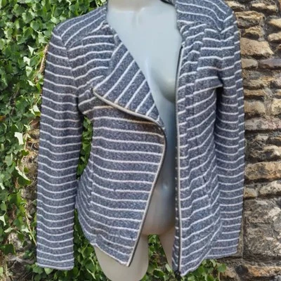 Chaqueta LOFT Lou & Grey $84 Moto Rayas Talla M Cremallera Primavera Azul Marfil Foto 1 de 4