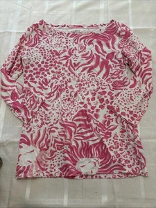Lilly Pulitzer Andie Shirt Womens Resort Get Spotted Pink White Boat Coastal M - Picture 1 of 5
