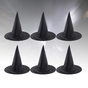 6 Pcs Wizard Hat Black Wide Brim Halloween Headwear Party Supplies - Picture 1 of 12