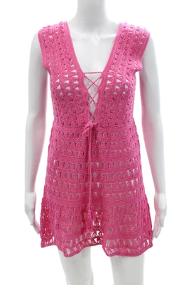 Vestido de playa Anna Kosturova rosa con cuello en V sin mangas para mujer talla S Foto 1 de 4