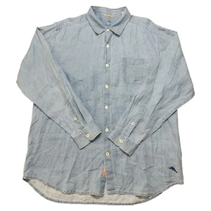 Tommy Bahama Relax Shirt Long Sleeve Blue 100% Linen Woven Mens Tag Large - Picture 1 of 9