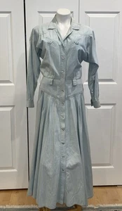 VTG Liz Claiborne Western Denim Maxi Dress Snap Long Sleeve Pockets Blue Sz 4 - Picture 1 of 16