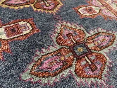 4x6 PINK RUG ORIENTAL OUSHAK new handmade hand-woven blue gray wool turkish soft - Image 1 of 4