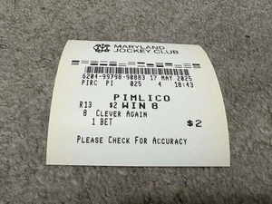 CLEVER AGAIN #8 2025 150TH PREAKNESS STAKES HORSE RACING $2 WIN TICKET - Picture 1 of 2