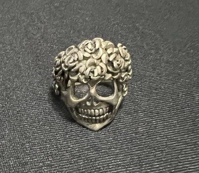 1986 G & S SKULL DAY OF DEAD MOTORCYCLE BIKER RING SIZE 10 SILVER PLATE 1” X 1” - Image 1 of 4