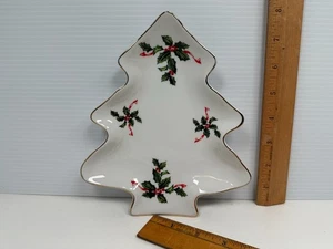 Lefton Christmas Tree Dish Holly Berry Candy Trinket Mint Porcelain Vintag 03044 - Picture 1 of 12