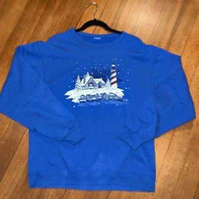 Sudadera De Colección Para Mujer Azul Invierno Faro Abuela Manga Larga Talla L Foto 1 de 4