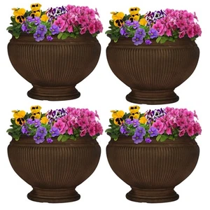 15 in Elizabeth Ribbed Urn Polyresin Planter - Rust - Set of 4 by Sunnydaze - Picture 1 of 9