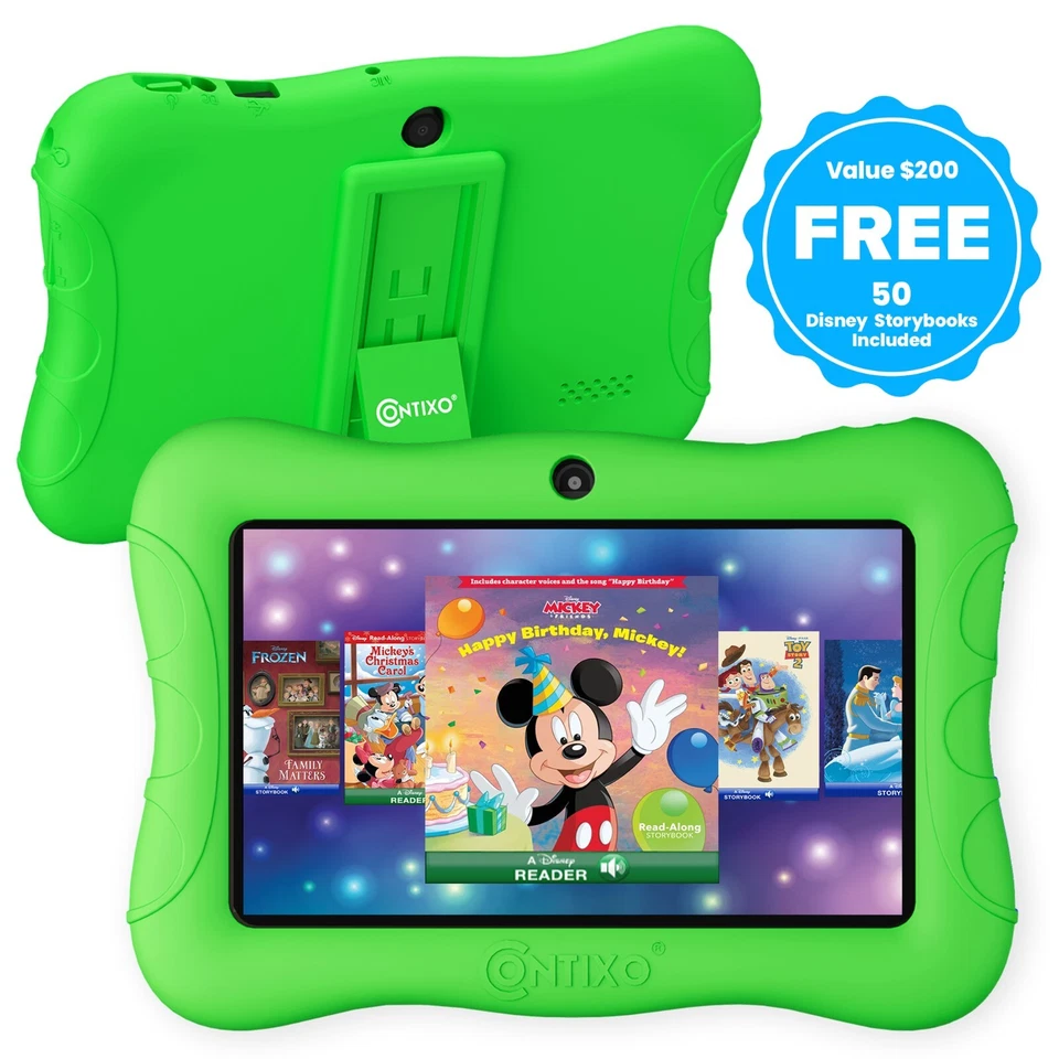 Tablet Contixo V9 7 pulgadas niños 32 GB Wi-Fi Android con libros electrónicos Disney doble cámara Foto 1 de 1