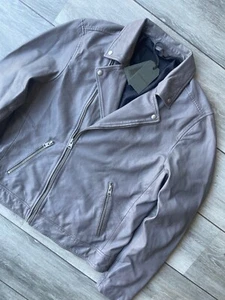 ALL SAINTS MEN'S FLINT GREY "LOMI" LEATHER BIKER JACKET COAT - XS - NEW & TAGS - Picture 1 of 12