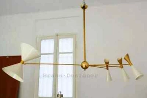 1950 Mid Century Brass Diabolo Chandelier Italian Stilnovo Sputnik Ceiling Light - Picture 1 of 7