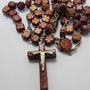 Old Hand Carved Wood Rosary - Picture 1 of 4