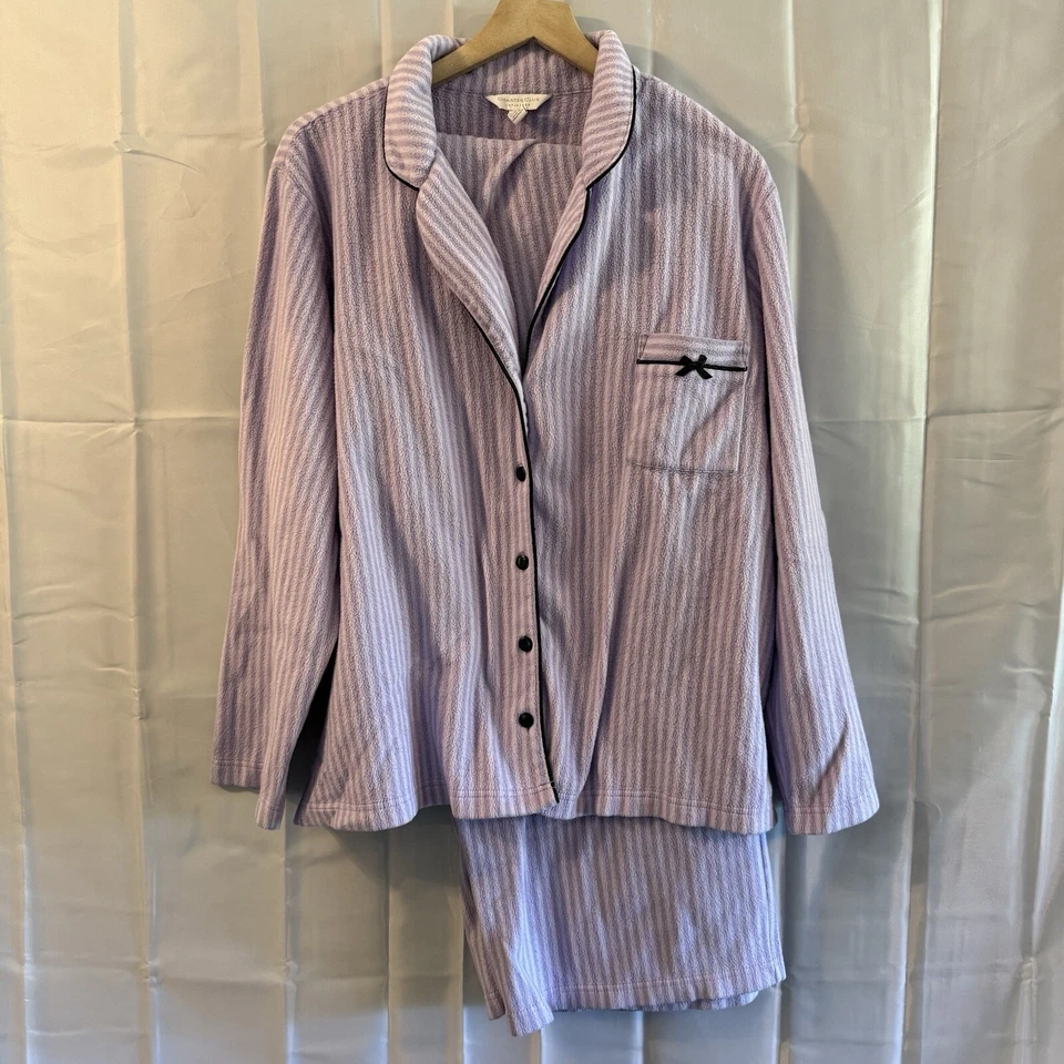 Conjunto de pijama de lana 3X XXXL púrpura blanco a rayas pantalones para dormir camisa pijamas Foto 1 de 4