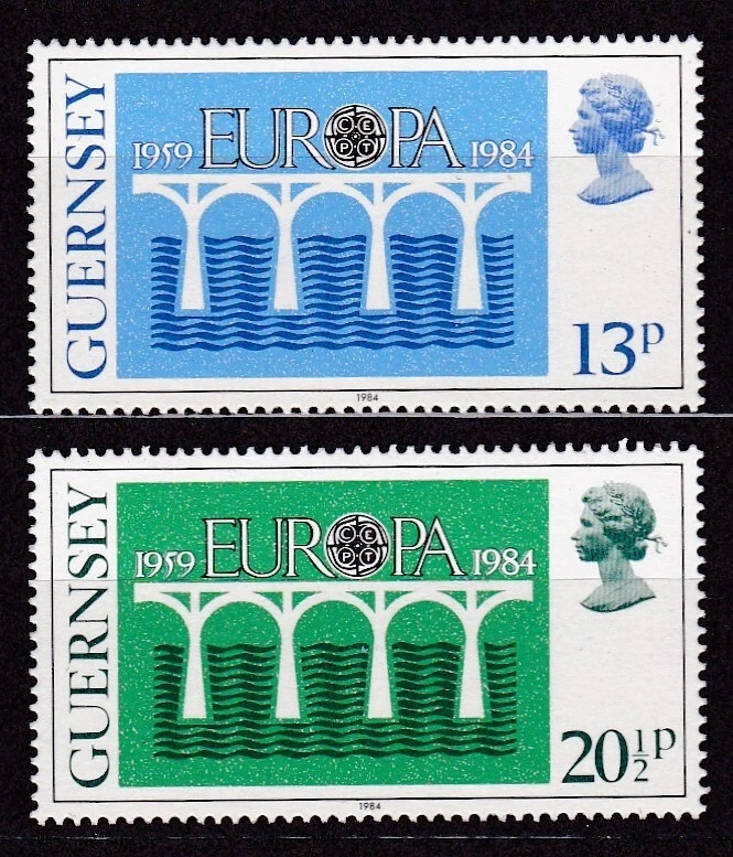GUERNSEY #281-282 MNH 25th ANNIV. OF C.E.P.T. (BRIDGE OVER WATER) EUROPA 1984 - Image 1 of 1