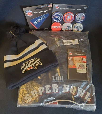 NEW ENGLAND PATRIOTS CUSTOM MIXED GEAR. TEE L, HAT, MAGNET, BUTTONS, TEMP TATT'S Cover
