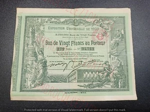 Buono 20 Franchi Bon Vingt Francs Exposition Universelle de 1900 Paris - Picture 1 of 3