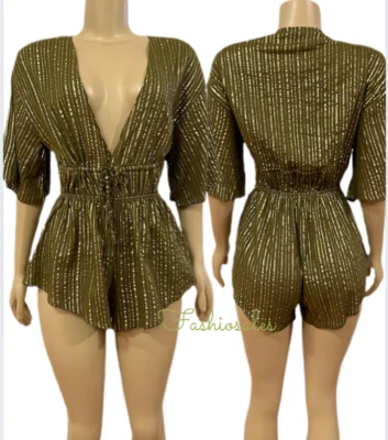 Mameluco a Rayas Metálicas Victorias Secret Brillo Lencería Encubrimiento Verde Dorado Pequeño Foto 1 de 4