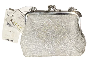 CARLO FELLINI White Beaded Evening Bridal Bag Purse 6 x 5.25 NWT - Picture 1 of 11