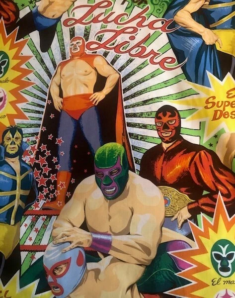 Super Lucha Libre Mexican wrestling Folklorico  Alexander Henry  fabric 20 inch - Image 1 of 1