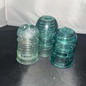 (3) Antique Glass Insulator W. BROOKFIELD Green Shade No. 8, 2 13s - Picture 1 of 6