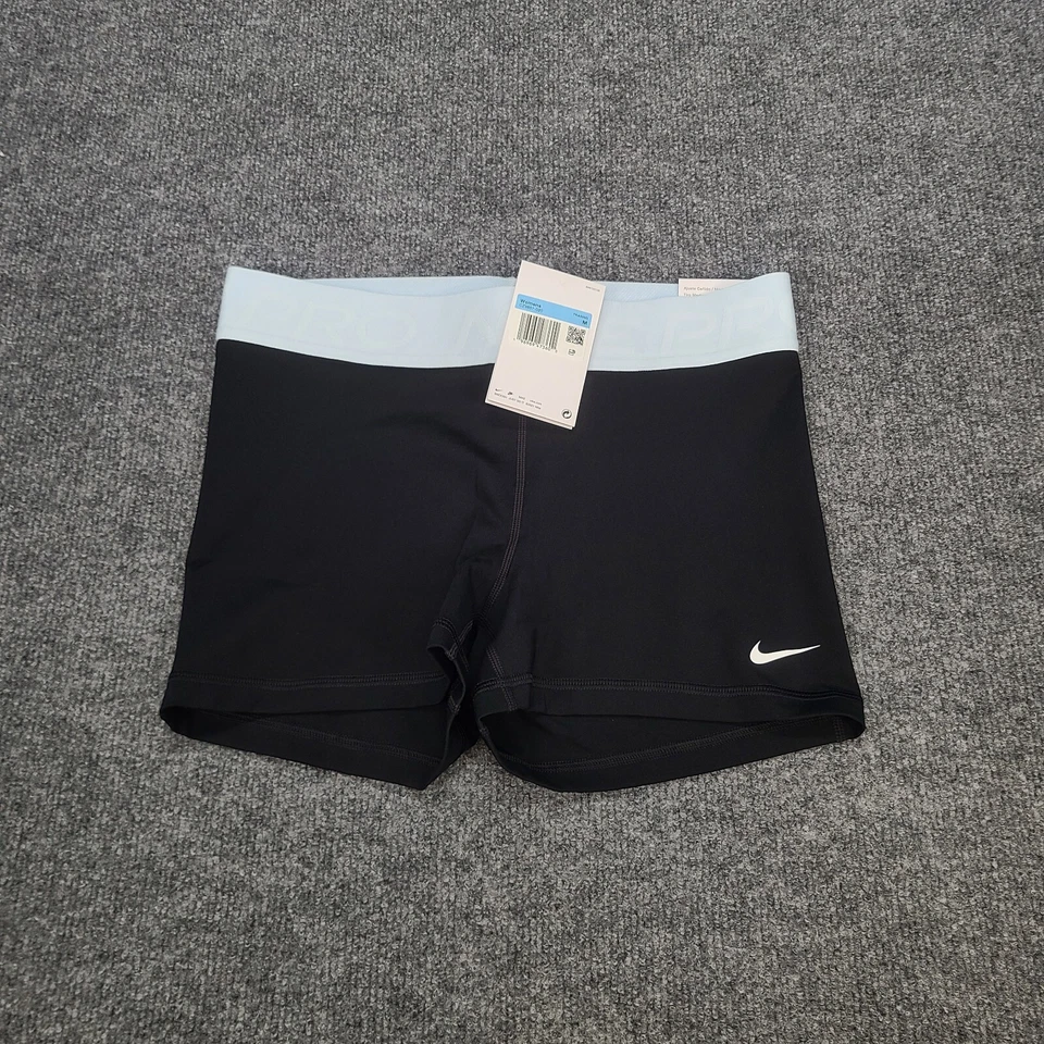 Nike Shorts Womens Medium Black Baby Blue 3" Pro 365 Compression Ladies 29