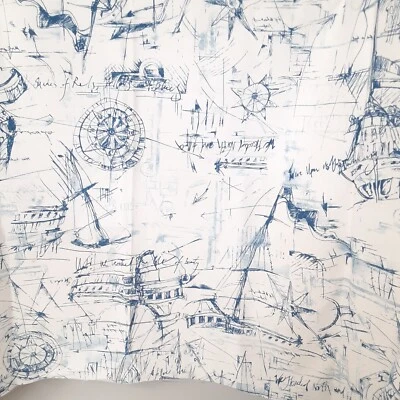 Goleta de tela estampada Premier veleros náuticos algodón azul blanco 57"x58" Foto 1 de 4