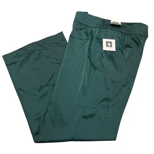 Anne Klein Satin Dress Pants Womens 10 Green High Rise Wide Leg Holiday Party - Picture 1 of 10