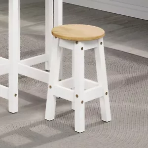 Premium Corona Whitewashed Solid Pine Pair of Low Breakfast Stools - Picture 1 of 3