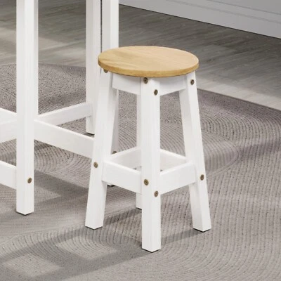 Premium Corona Whitewashed Solid Pine Pair of Low Breakfast Stools - Image 1 of 3