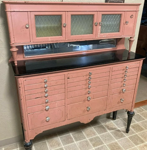 Antique 21 Drawer & 5 Cupboards Dental Medical Cabinet Vintage Rare Cover