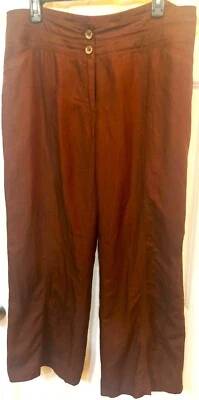 Pantalones Bandolino Mujer Lino Mezcla Rayón Pierna Ancha Marrón Frontal Cremallera Talla 14 Foto 1 de 4