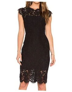 Women's Sleeveless Lace Floral Elegant Cocktail Dress Crew Neck Medium Black - Picture 1 of 6