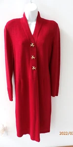 STEVE FABRIKANT VTG I Magnin Red Santana Knit Dress Sz 10 - 12 Gold buttons E539 - Picture 1 of 11