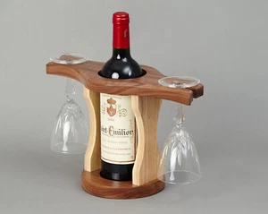 Unique & Fancy Wooden Wine Bottle & Glass Holder For Home & Bar - Picture 1 of 6