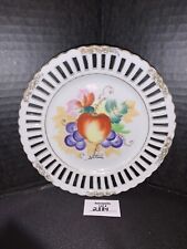 Vintage Hand Painted Fruit Porcelain Plate Reticulated Gold Lattice Hitomi Japan