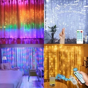 300 LED Curtain Fairy String Lights USB Window Hanging Wedding Party Decor Lamps - Picture 1 of 16