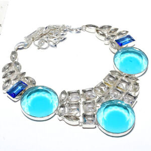Blue Topaz & White Topaz 925 Sterling Silver Necklace 16-18" S2019