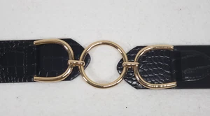 Vince Camuto Gürtel Größe Damen M/L schwarz elastisch Stretch Druckknopflasche Kunstleder - Bild 1 von 5