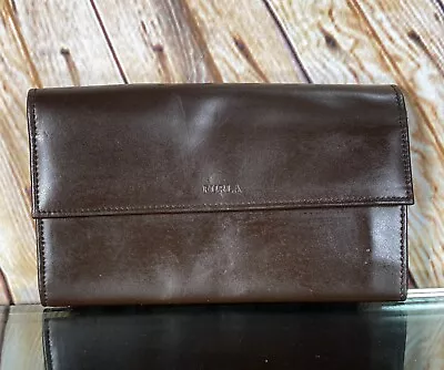 FURLA Brown Italian Leather Trifold Women's Wallet, CC Slots, 2 Zip Pockets • 44.55€