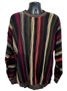 Suéter Vintage L’uomo Estilo Coogi Para Hombre XL 90’s Vertical 3D Textura Dorado Marrón - Imagen 1 de 7